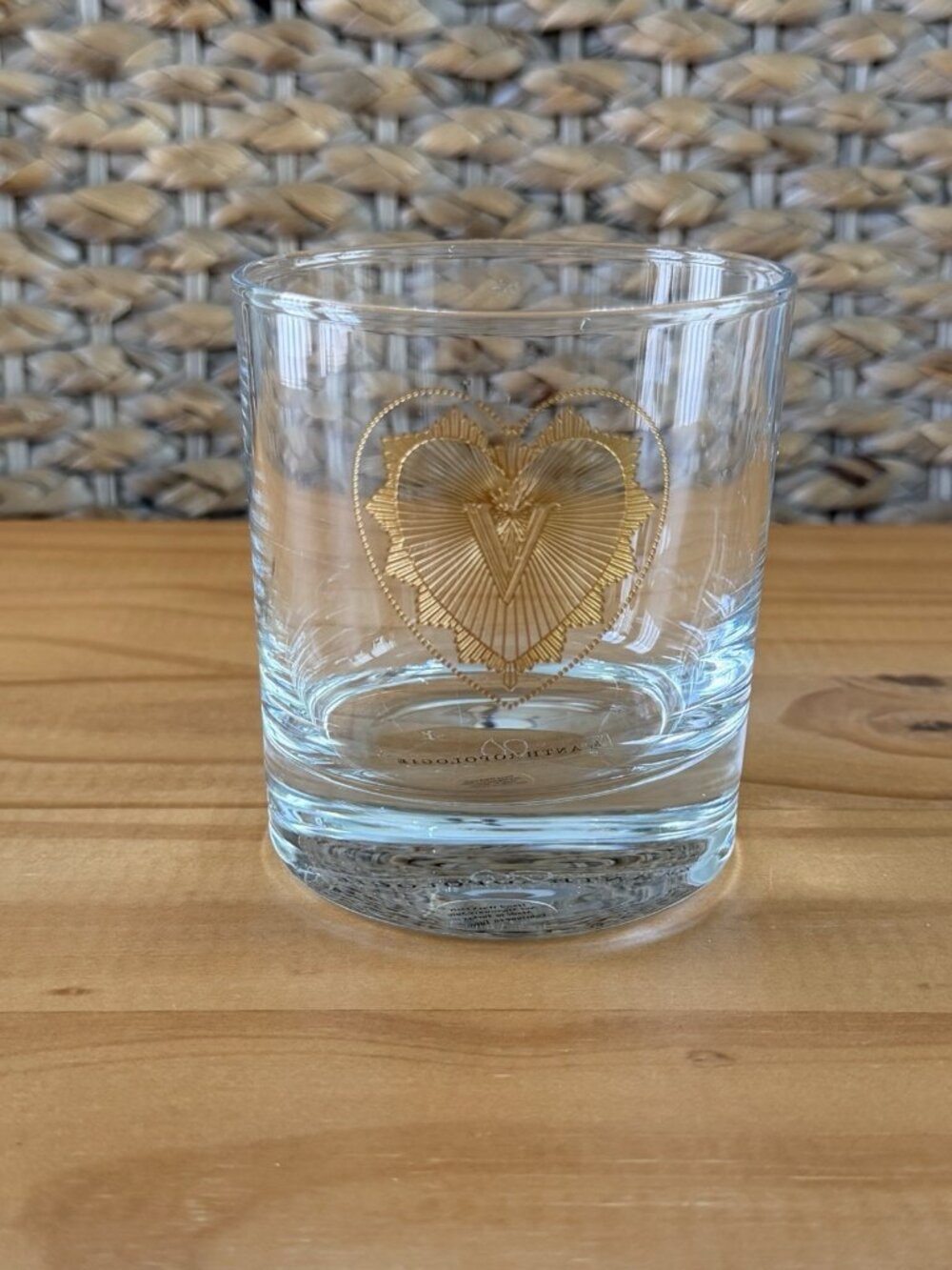 New Anthropologie “V” Glass, Gold Sunburst